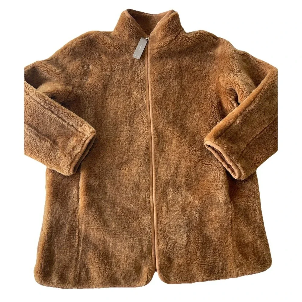 J.Crew Zip Up Plush Fleece Coat Women’s XL Brown Jacket J9064 NWT New